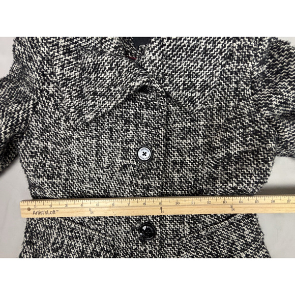 EXPRESS Wool Blend Tweed Trench Coat Pea Coat Womens Small Black & White Plaid - Picture 10 of 14